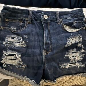 American Eagle Outfitters Distressed Denim Shorts - Dark Blue